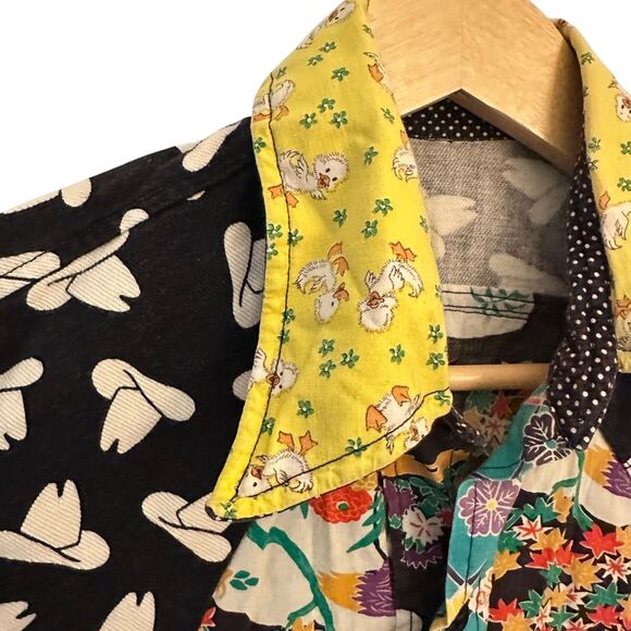 Handmade Button Up Cotton Western Shirt Ducks, Hats, Polka Dots and Flowers M - Picture 6 of 7